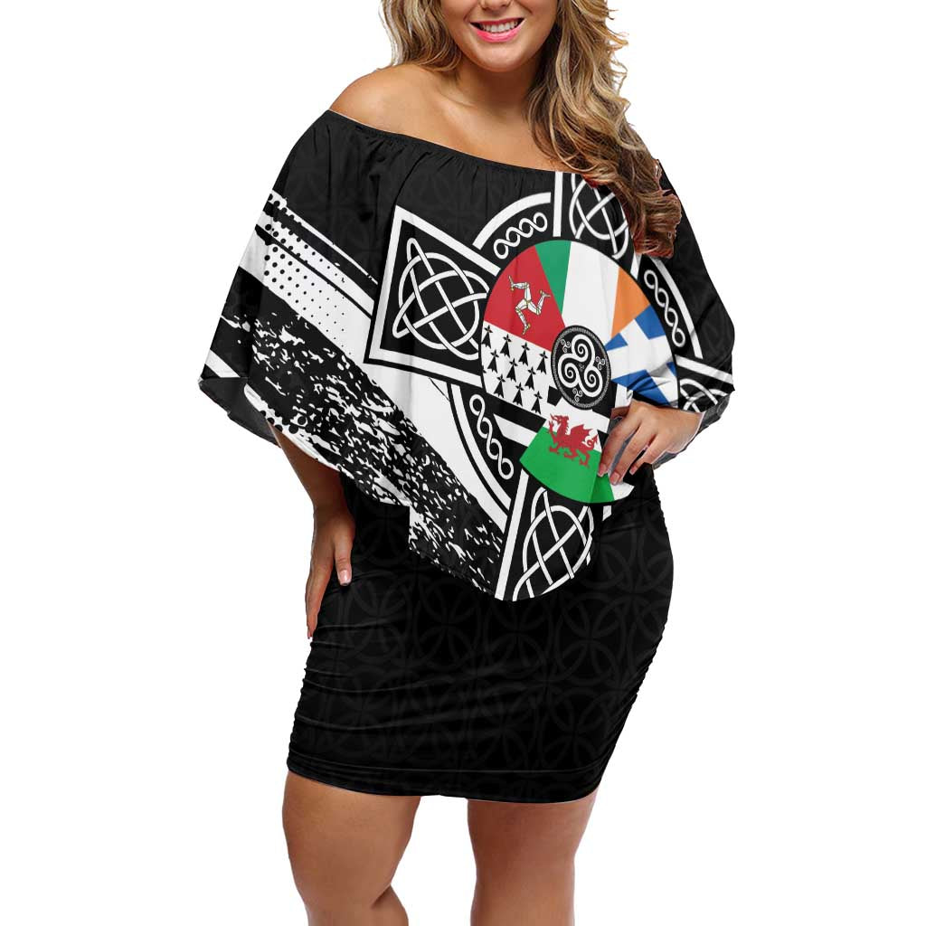 Cross Celtic Nations Family Matching Off Shoulder Short Dress and Hawaiian Shirt Six Celtic Countries Grunge Style - Wonder Print Shop