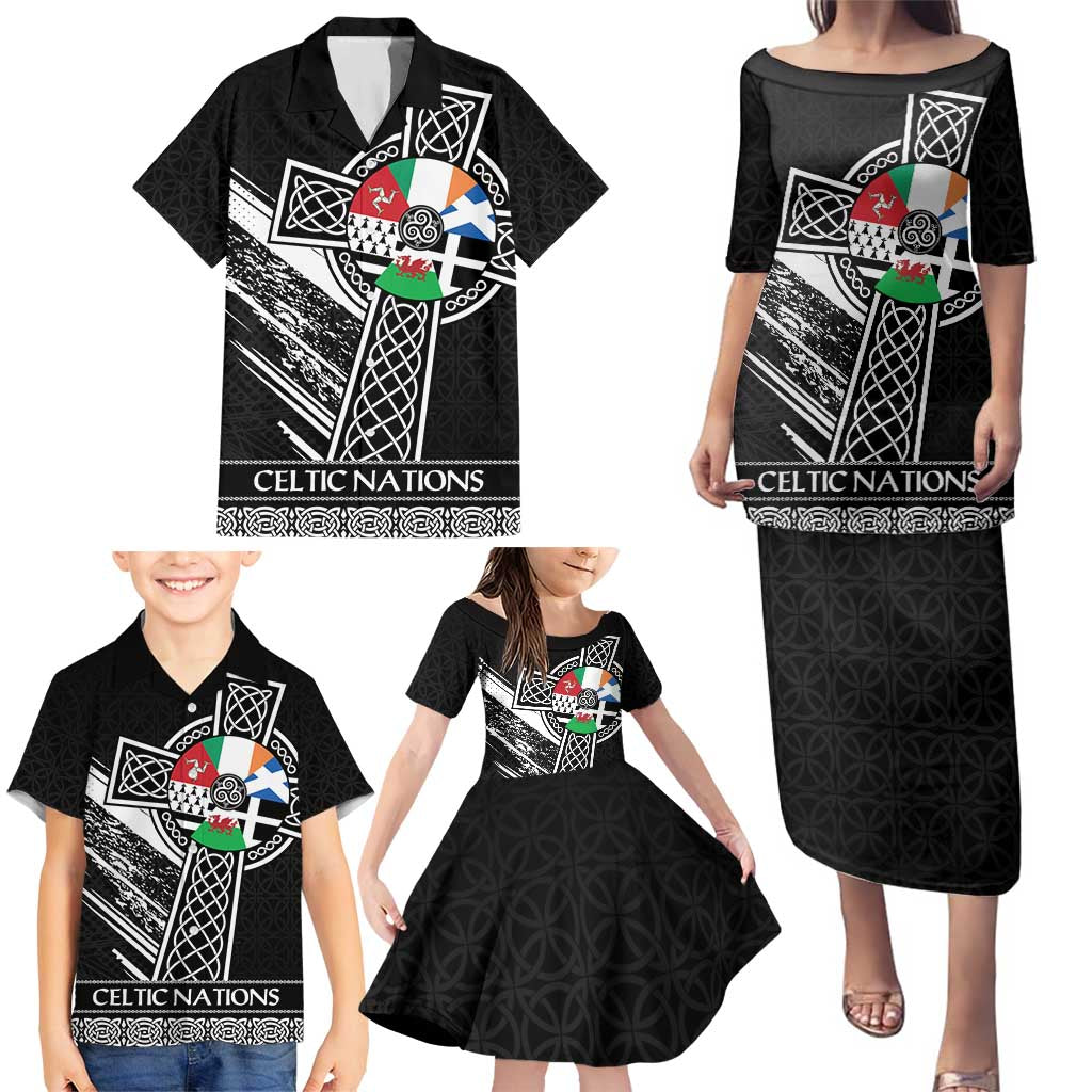 Cross Celtic Nations Family Matching Puletasi and Hawaiian Shirt Six Celtic Countries Grunge Style - Wonder Print Shop