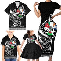 Cross Celtic Nations Family Matching Short Sleeve Bodycon Dress and Hawaiian Shirt Six Celtic Countries Grunge Style - Wonder Print Shop