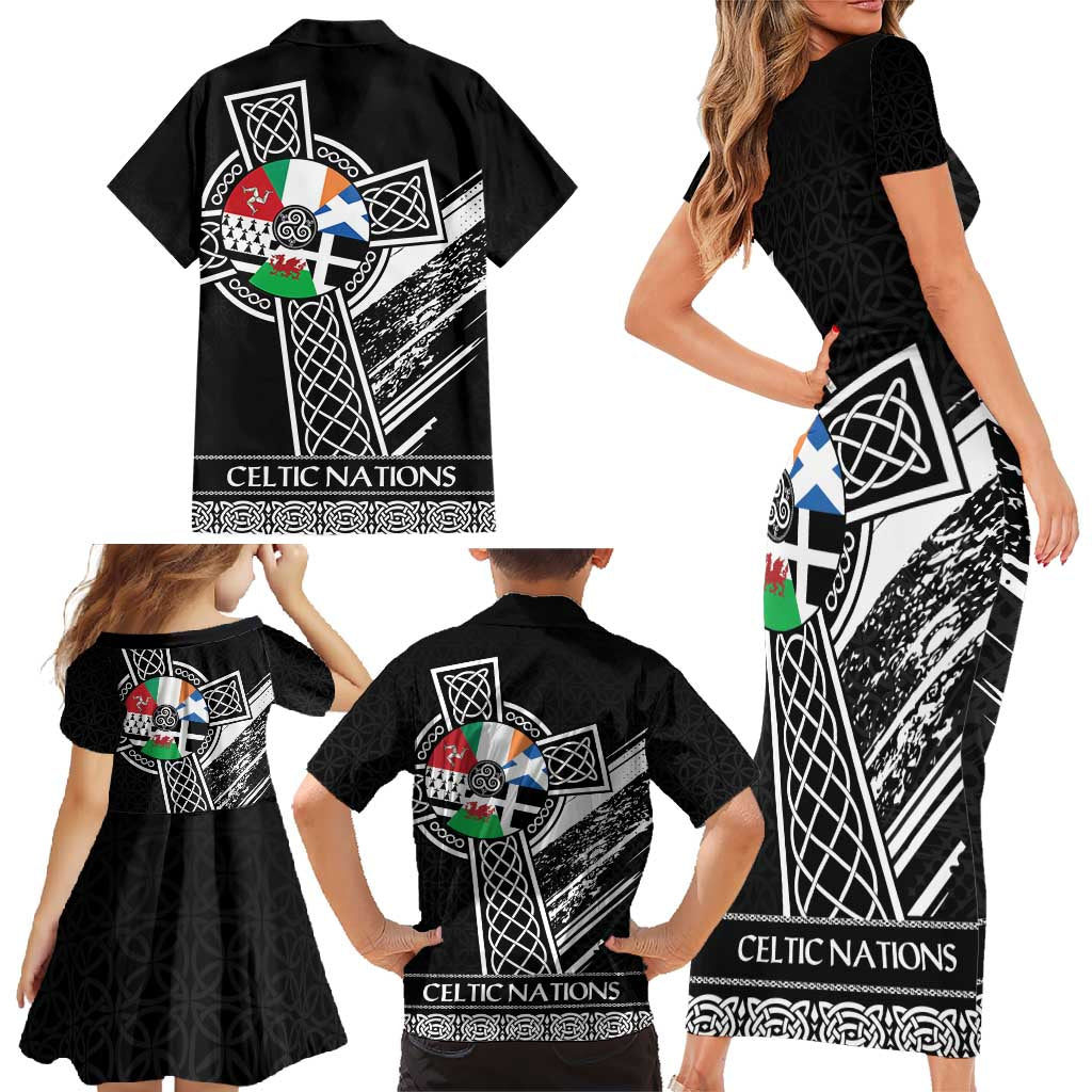 Cross Celtic Nations Family Matching Short Sleeve Bodycon Dress and Hawaiian Shirt Six Celtic Countries Grunge Style - Wonder Print Shop