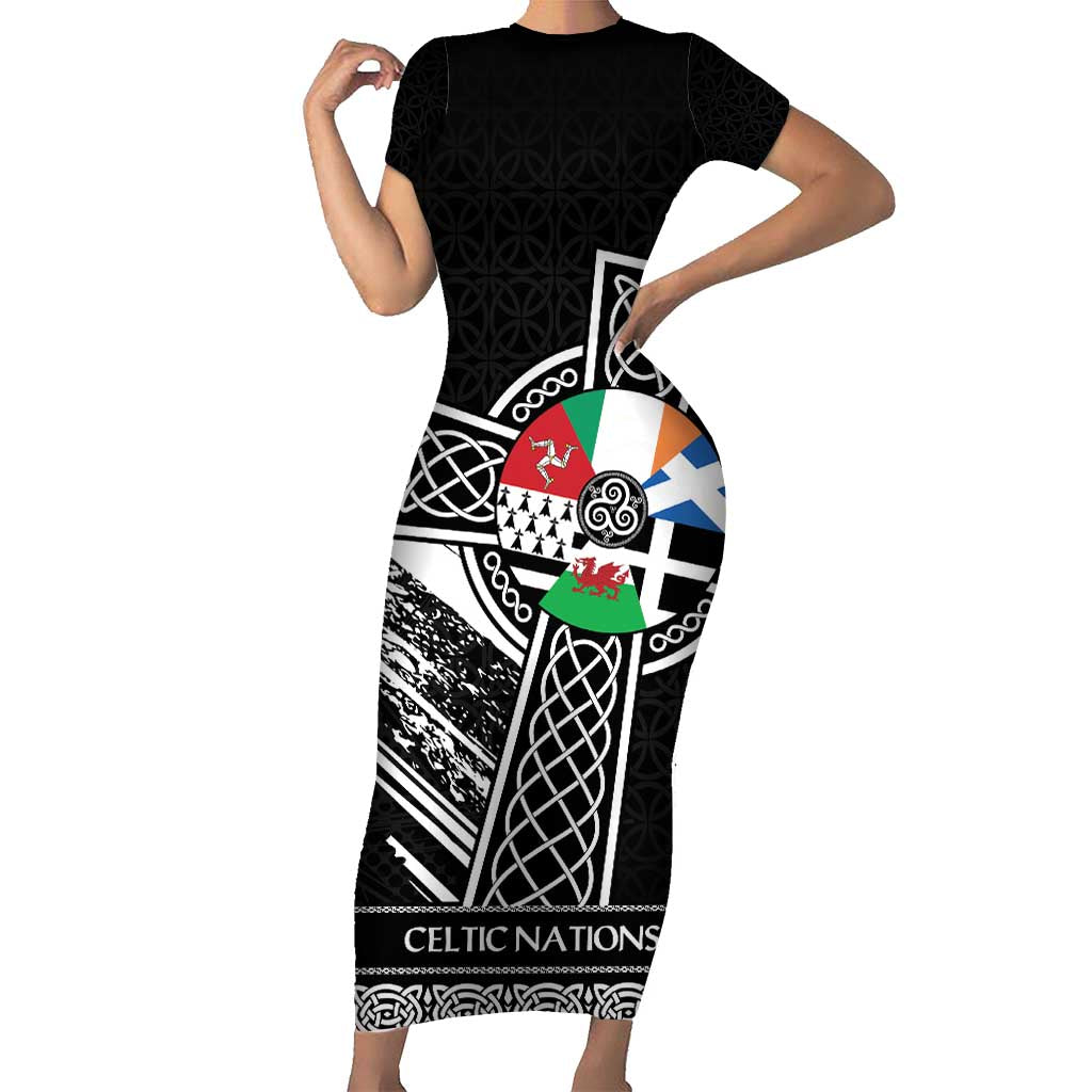 Cross Celtic Nations Family Matching Short Sleeve Bodycon Dress and Hawaiian Shirt Six Celtic Countries Grunge Style - Wonder Print Shop