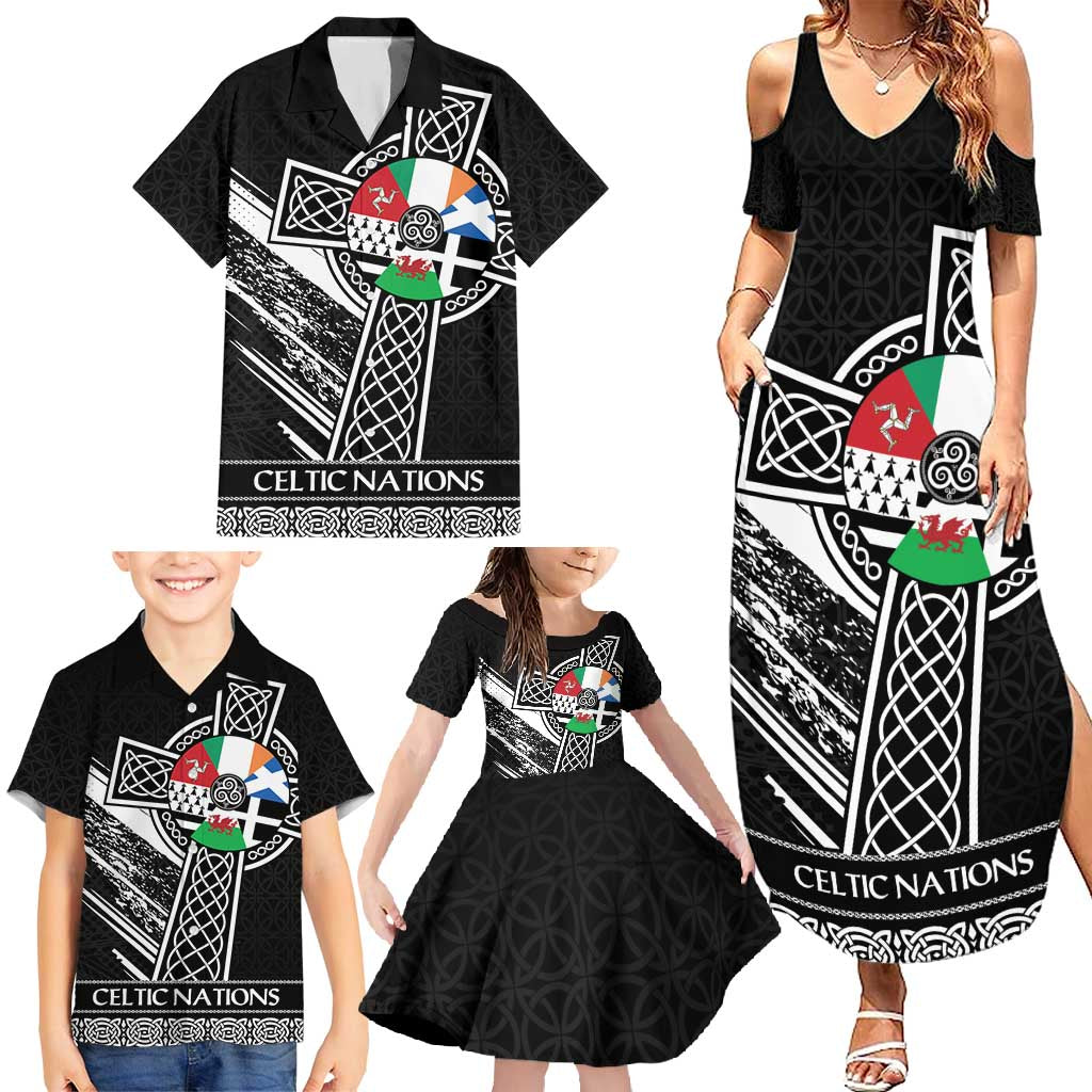 Cross Celtic Nations Family Matching Summer Maxi Dress and Hawaiian Shirt Six Celtic Countries Grunge Style - Wonder Print Shop