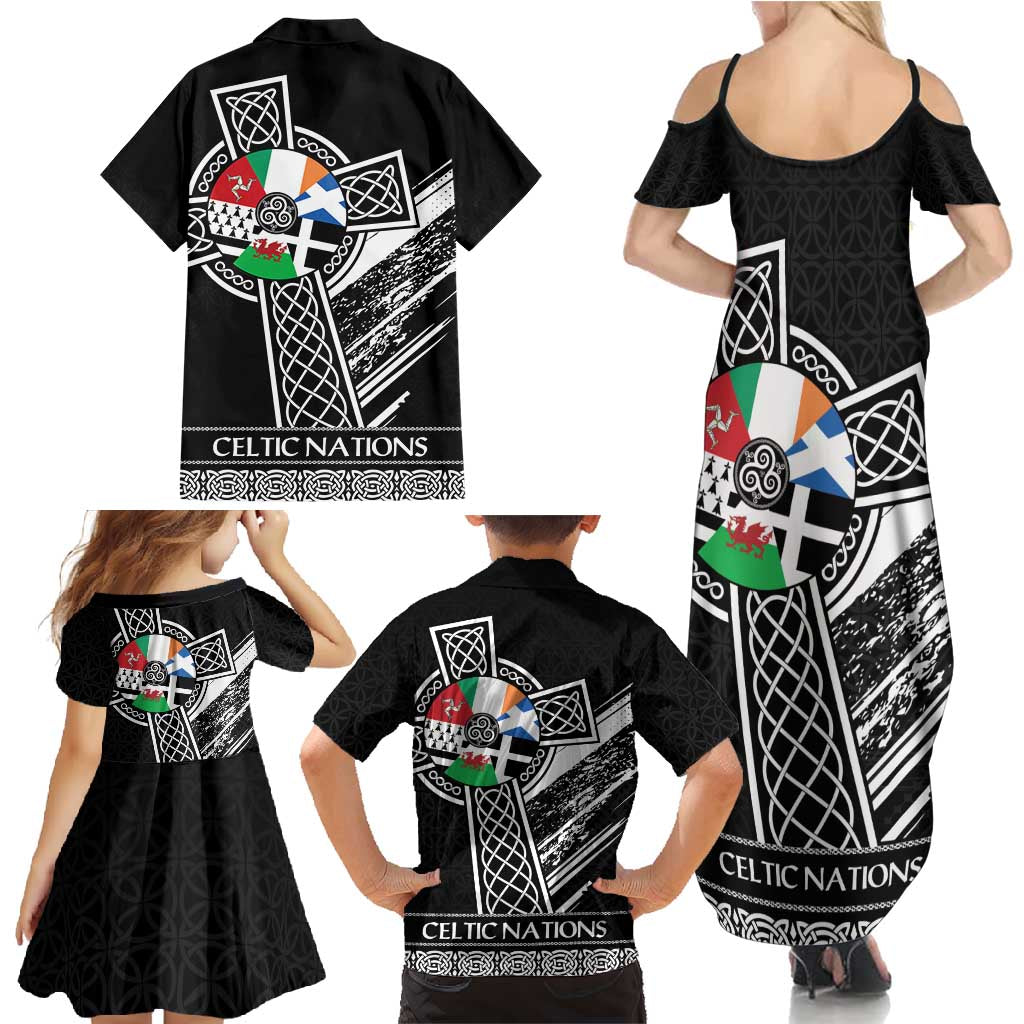 Cross Celtic Nations Family Matching Summer Maxi Dress and Hawaiian Shirt Six Celtic Countries Grunge Style - Wonder Print Shop