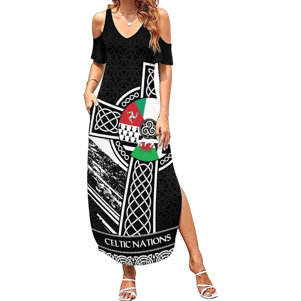 Cross Celtic Nations Family Matching Summer Maxi Dress and Hawaiian Shirt Six Celtic Countries Grunge Style - Wonder Print Shop
