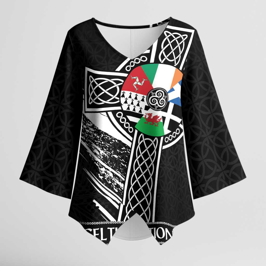 Cross Celtic Nations Kimono Sleeve Blouse Six Celtic Countries Grunge Style - Wonder Print Shop