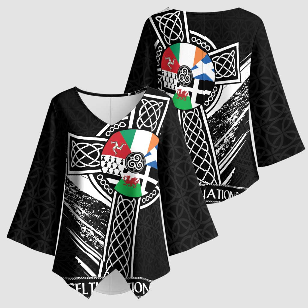 Cross Celtic Nations Kimono Sleeve Blouse Six Celtic Countries Grunge Style - Wonder Print Shop