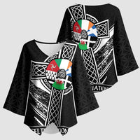 Cross Celtic Nations Kimono Sleeve Blouse Six Celtic Countries Grunge Style - Wonder Print Shop