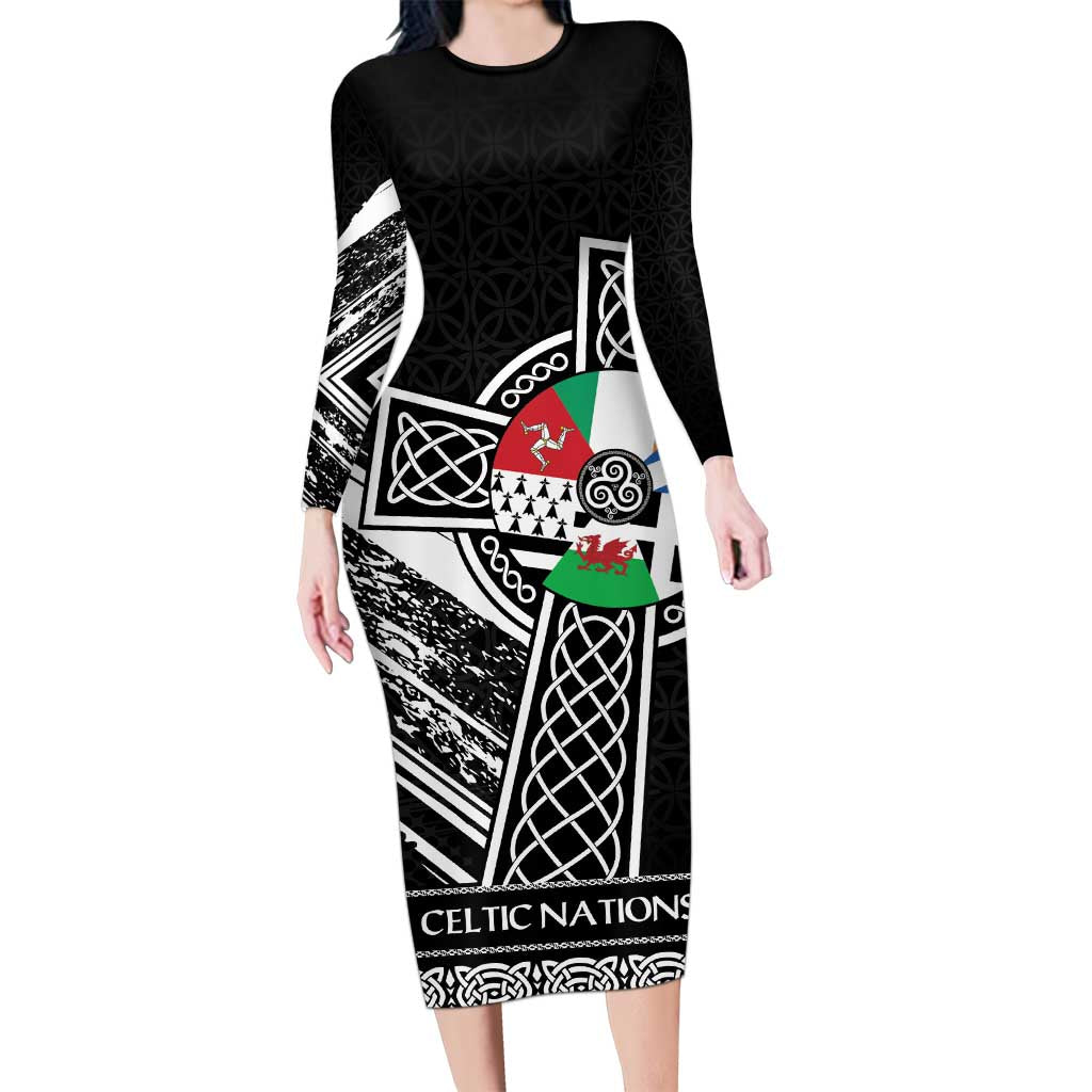 Cross Celtic Nations Long Sleeve Bodycon Dress Six Celtic Countries Grunge Style - Wonder Print Shop