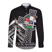 Cross Celtic Nations Long Sleeve Button Shirt Six Celtic Countries Grunge Style - Wonder Print Shop