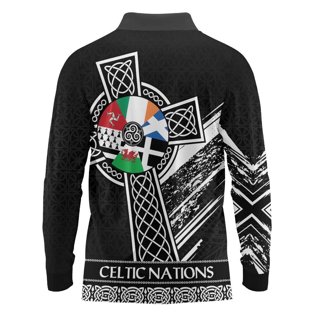 Cross Celtic Nations Long Sleeve Polo Shirt Six Celtic Countries Grunge Style - Wonder Print Shop