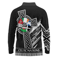 Cross Celtic Nations Long Sleeve Polo Shirt Six Celtic Countries Grunge Style - Wonder Print Shop