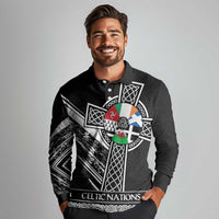 Cross Celtic Nations Long Sleeve Polo Shirt Six Celtic Countries Grunge Style - Wonder Print Shop