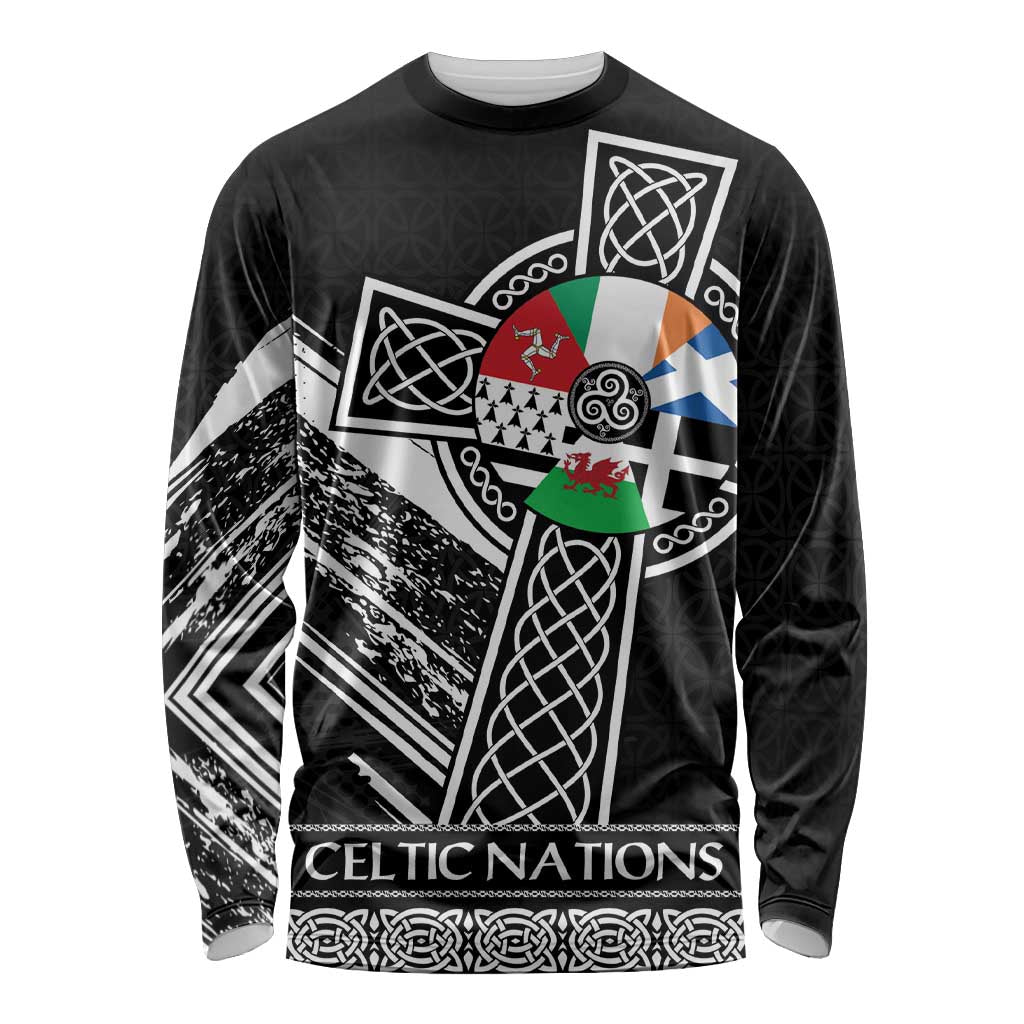 Cross Celtic Nations Long Sleeve Shirt Six Celtic Countries Grunge Style - Wonder Print Shop