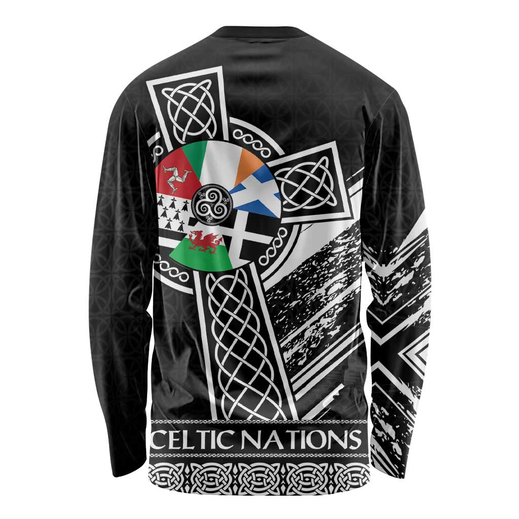 Cross Celtic Nations Long Sleeve Shirt Six Celtic Countries Grunge Style - Wonder Print Shop