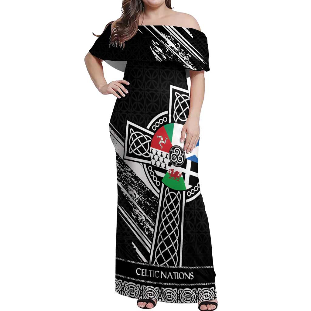 Cross Celtic Nations Off Shoulder Maxi Dress Six Celtic Countries Grunge Style - Wonder Print Shop