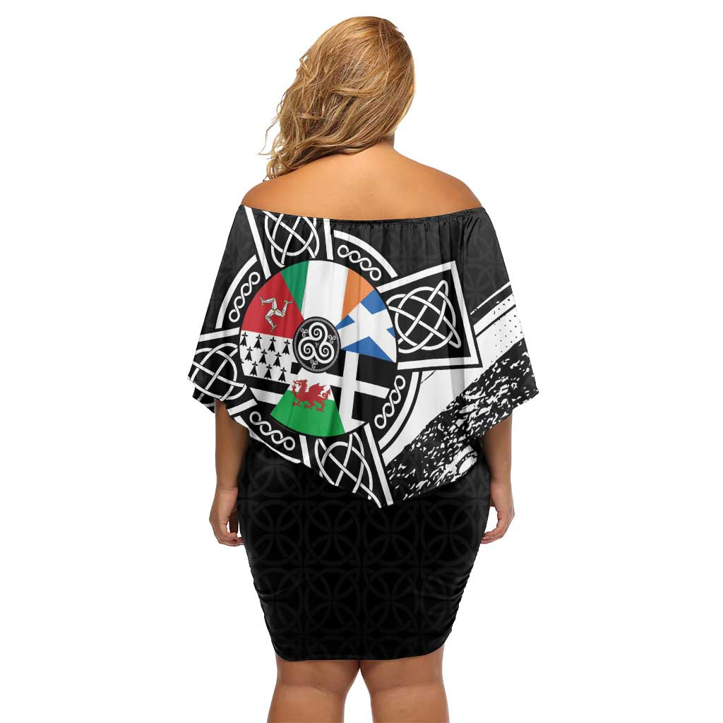 Cross Celtic Nations Off Shoulder Short Dress Six Celtic Countries Grunge Style - Wonder Print Shop