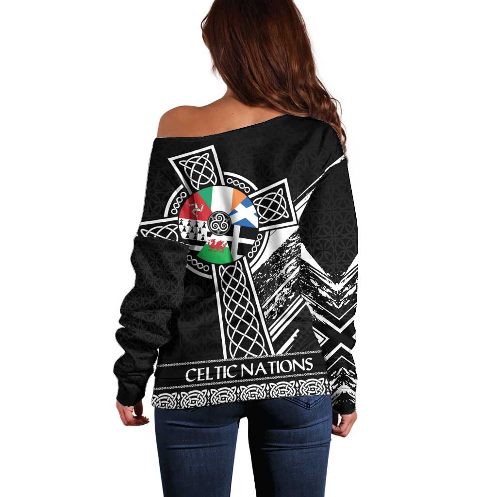 Cross Celtic Nations Off Shoulder Sweater Six Celtic Countries Grunge Style - Wonder Print Shop
