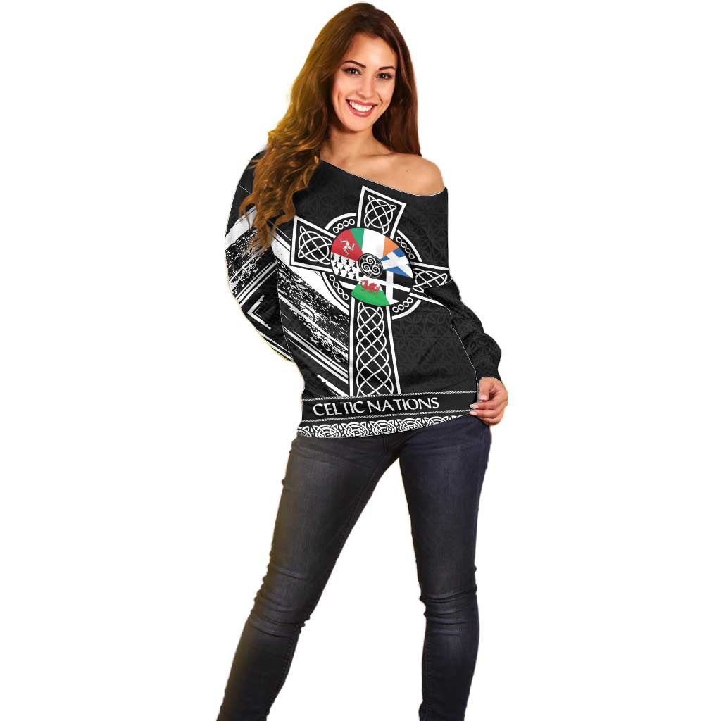 Cross Celtic Nations Off Shoulder Sweater Six Celtic Countries Grunge Style - Wonder Print Shop