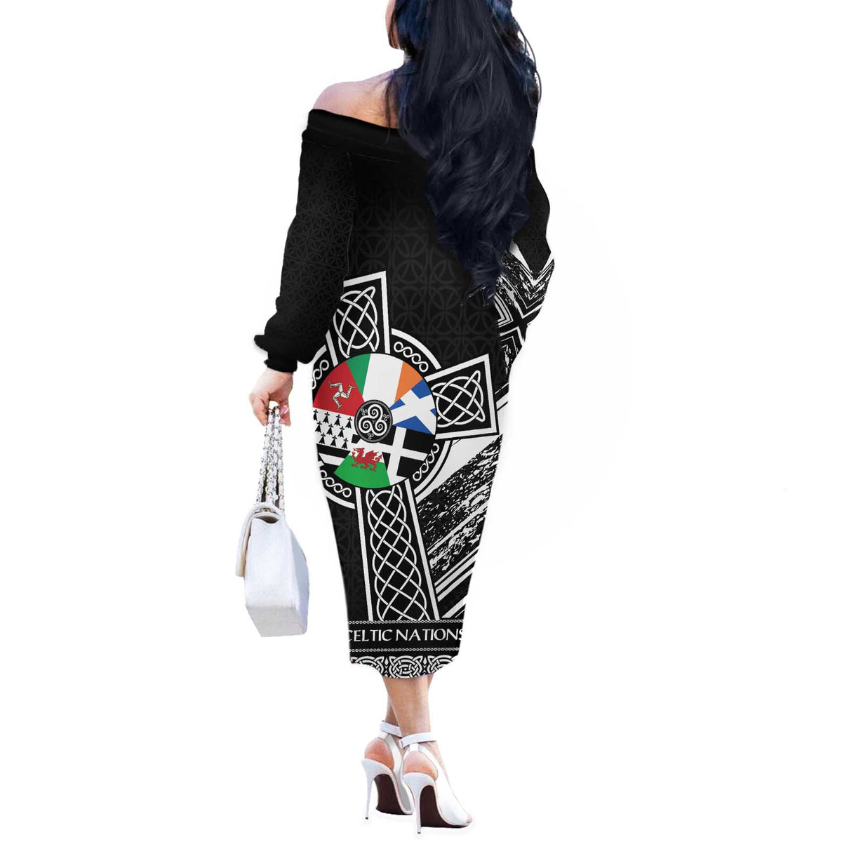 Cross Celtic Nations Off The Shoulder Long Sleeve Dress Six Celtic Countries Grunge Style - Wonder Print Shop