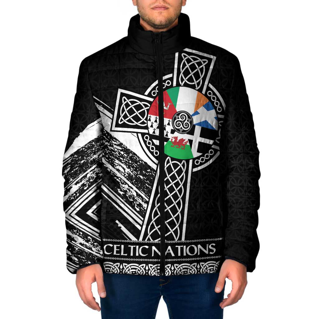 Cross Celtic Nations Padded Jacket Six Celtic Countries Grunge Style - Wonder Print Shop