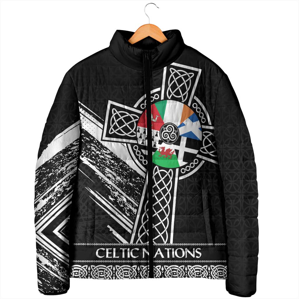 Cross Celtic Nations Padded Jacket Six Celtic Countries Grunge Style - Wonder Print Shop