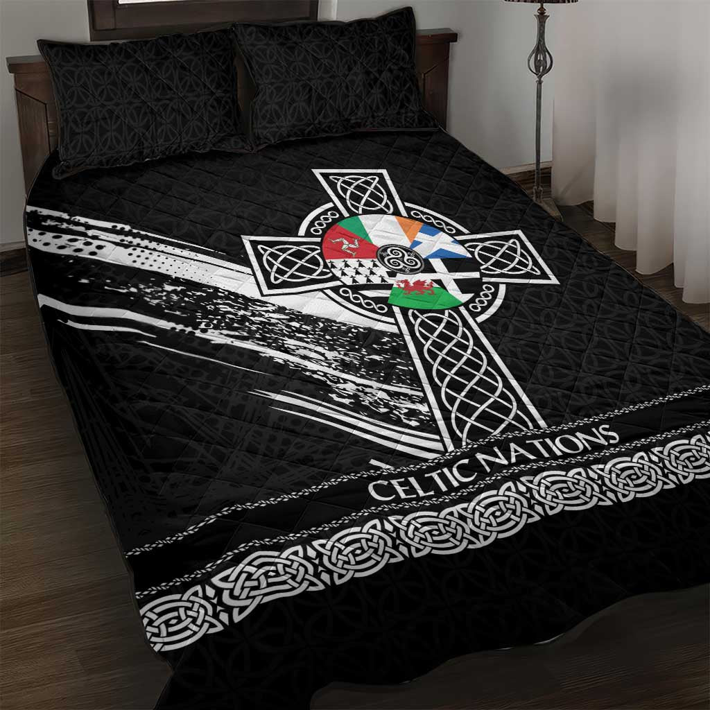 Cross Celtic Nations Quilt Bed Set Six Celtic Countries Grunge Style - Wonder Print Shop