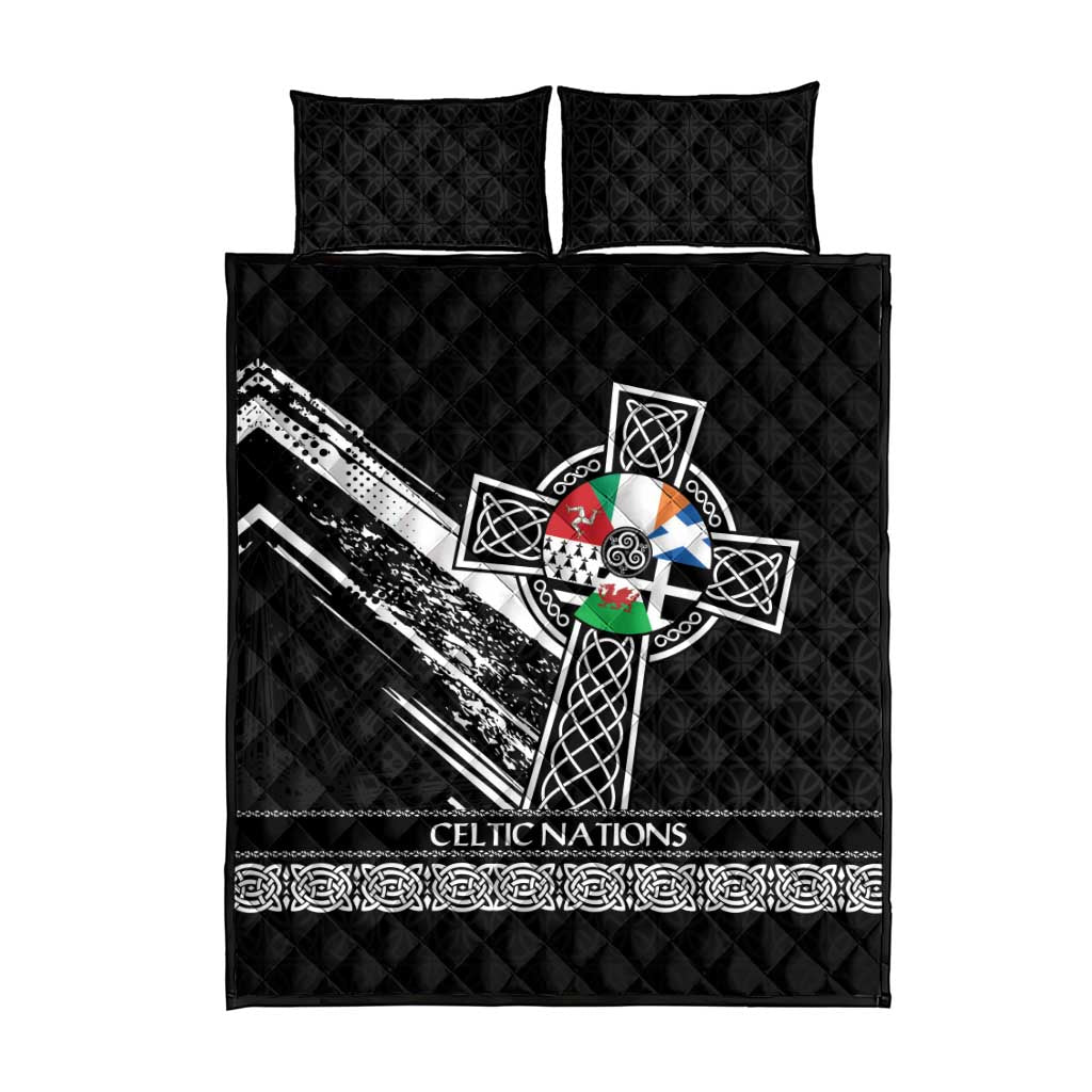 Cross Celtic Nations Quilt Bed Set Six Celtic Countries Grunge Style - Wonder Print Shop