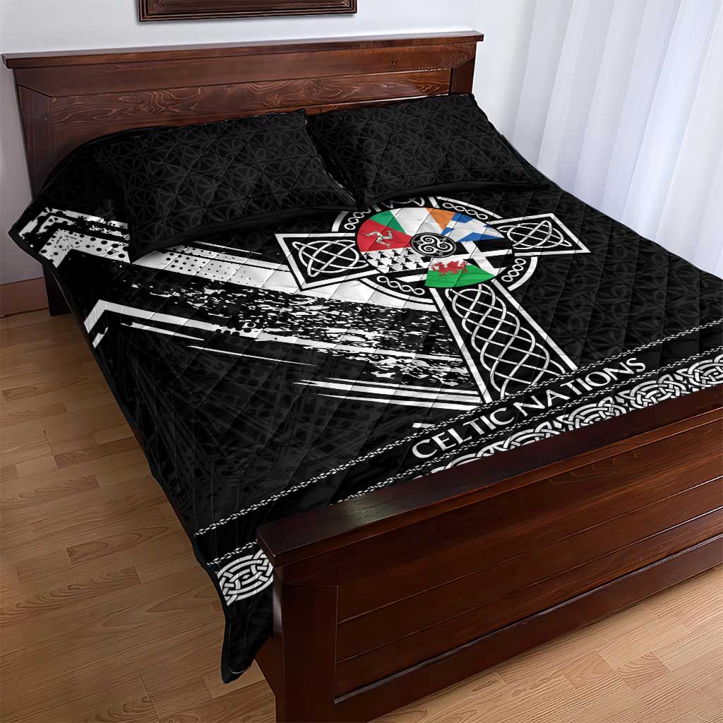 Cross Celtic Nations Quilt Bed Set Six Celtic Countries Grunge Style - Wonder Print Shop