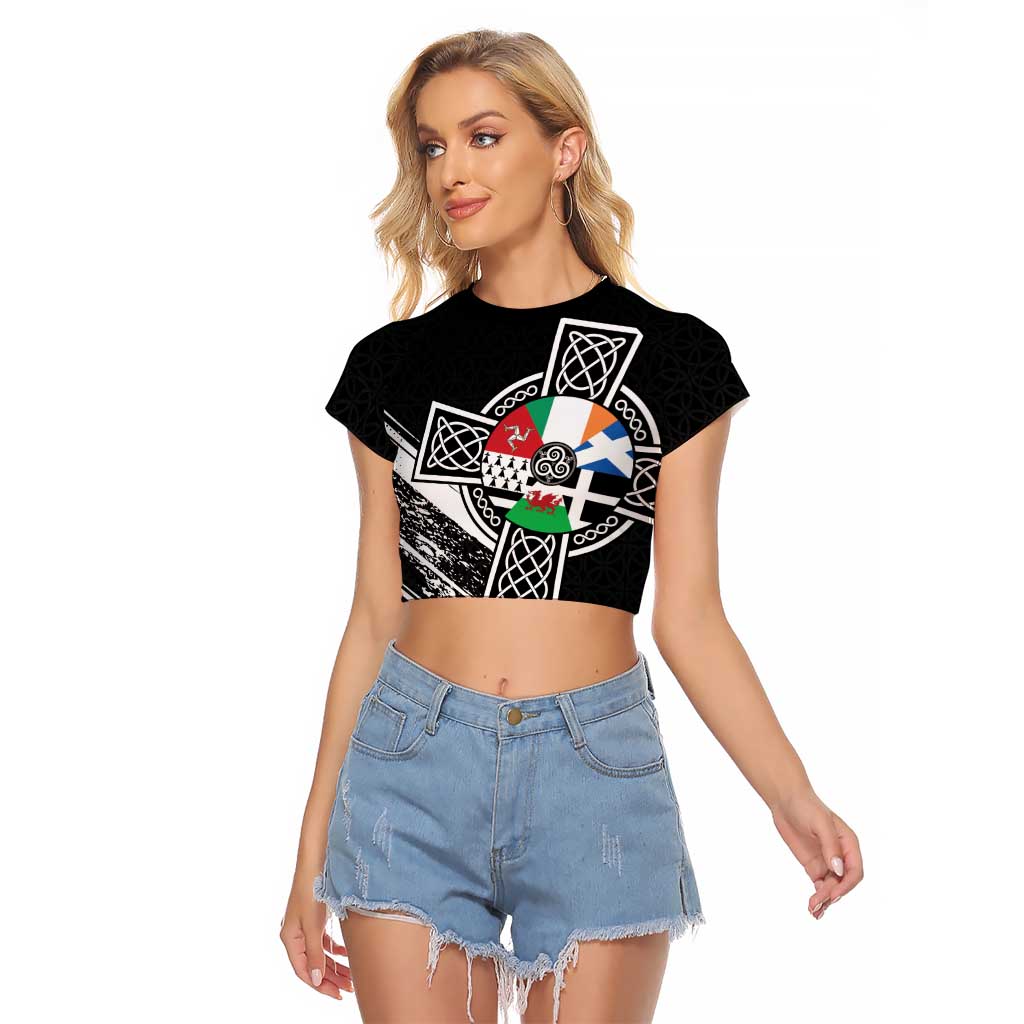 Cross Celtic Nations Raglan Cropped T Shirt Six Celtic Countries Grunge Style - Wonder Print Shop