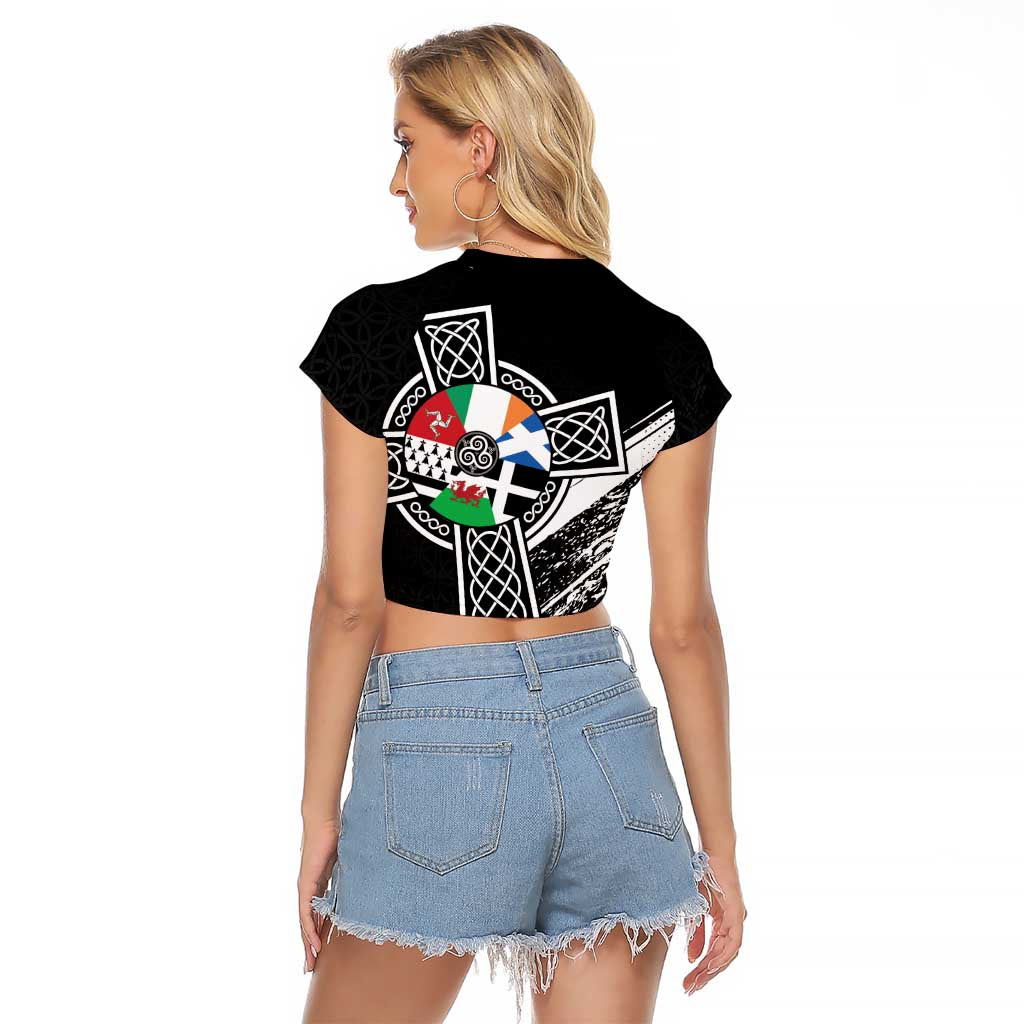 Cross Celtic Nations Raglan Cropped T Shirt Six Celtic Countries Grunge Style - Wonder Print Shop