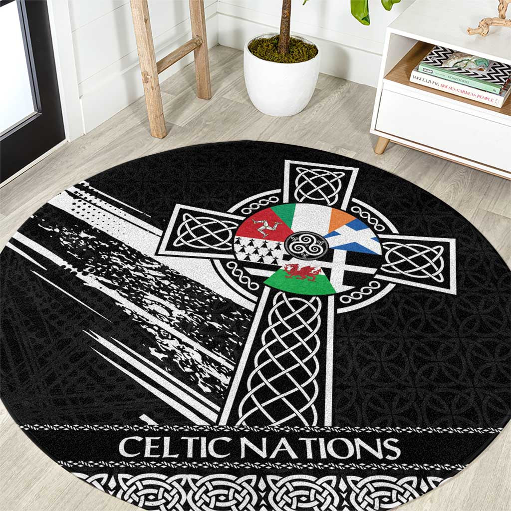 Cross Celtic Nations Round Carpet Six Celtic Countries Grunge Style - Wonder Print Shop