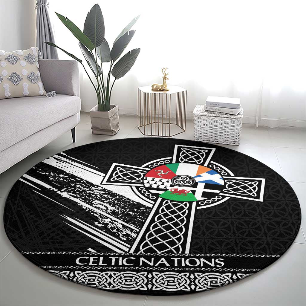 Cross Celtic Nations Round Carpet Six Celtic Countries Grunge Style - Wonder Print Shop