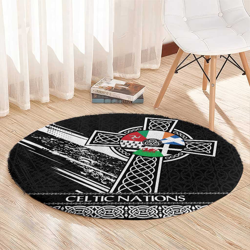 Cross Celtic Nations Round Carpet Six Celtic Countries Grunge Style - Wonder Print Shop