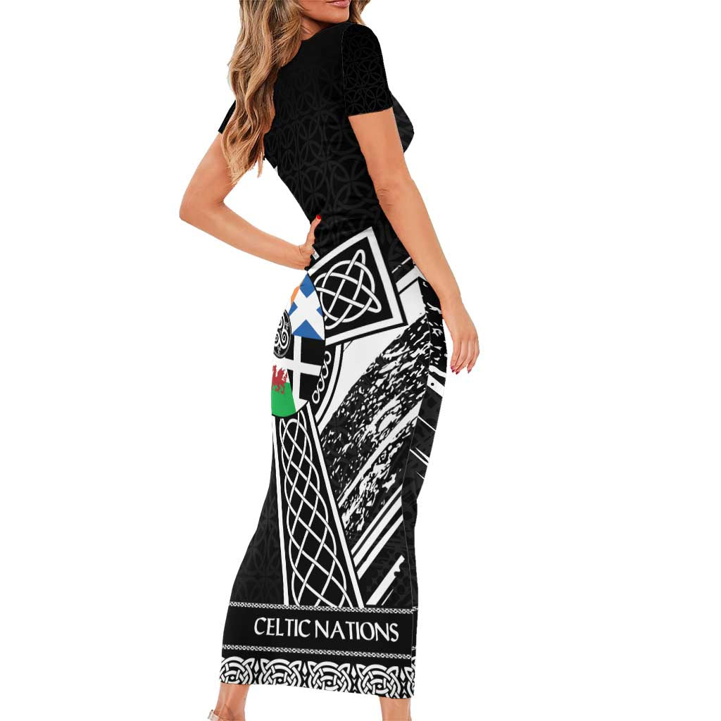 Cross Celtic Nations Short Sleeve Bodycon Dress Six Celtic Countries Grunge Style - Wonder Print Shop