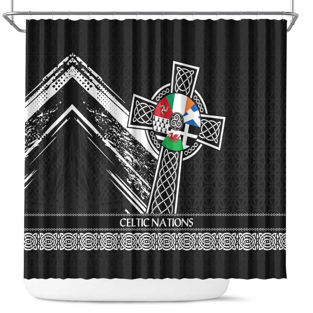 Cross Celtic Nations Shower Curtain Six Celtic Countries Grunge Style - Wonder Print Shop