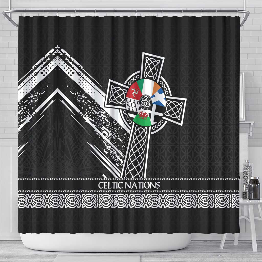Cross Celtic Nations Shower Curtain Six Celtic Countries Grunge Style - Wonder Print Shop