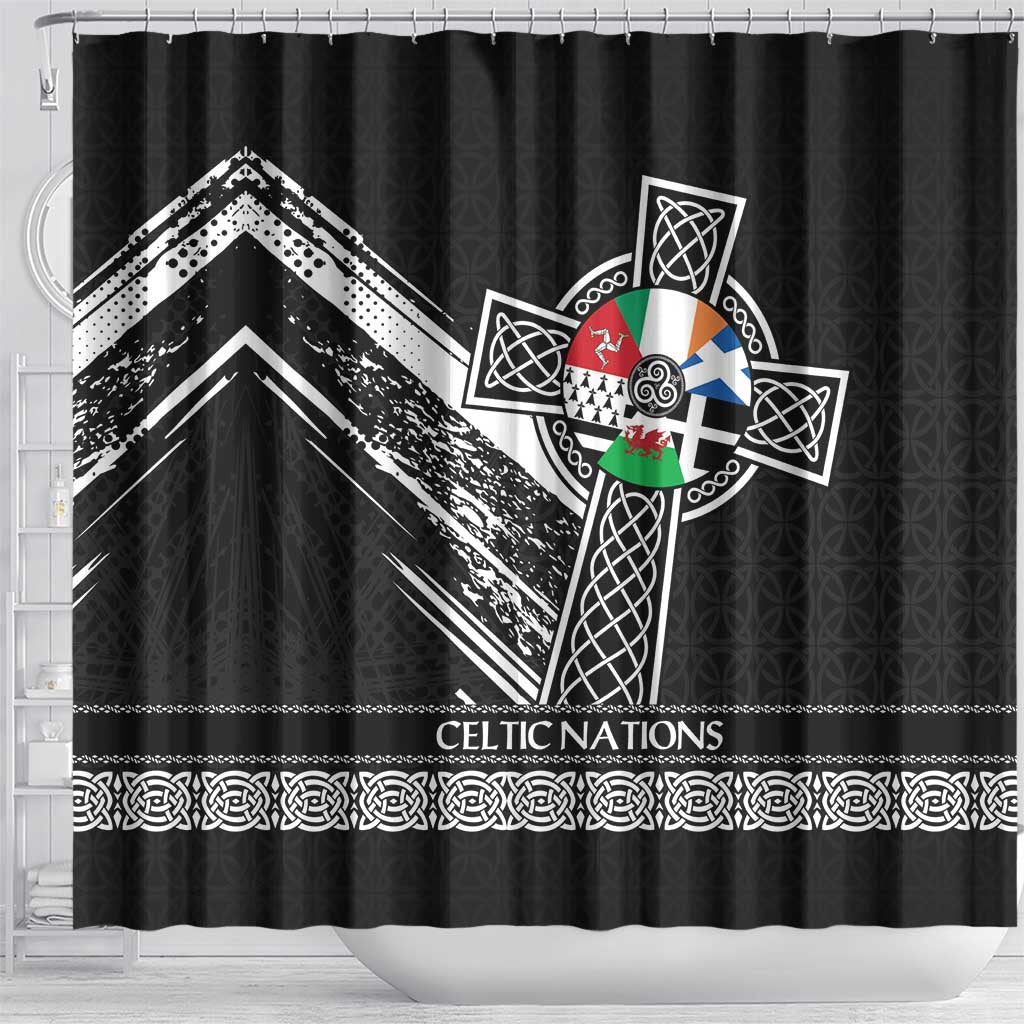 Cross Celtic Nations Shower Curtain Six Celtic Countries Grunge Style - Wonder Print Shop