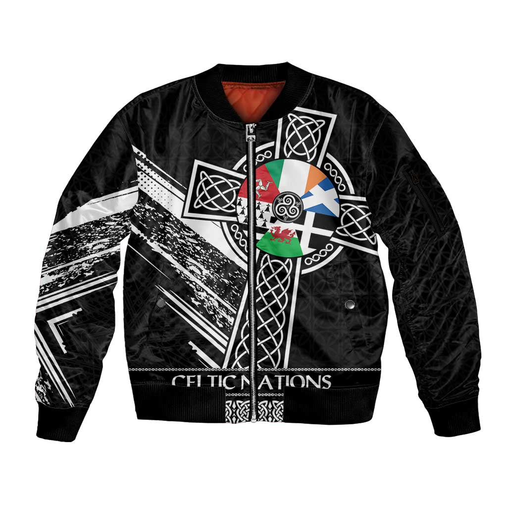 Cross Celtic Nations Sleeve Zip Bomber Jacket Six Celtic Countries Grunge Style - Wonder Print Shop