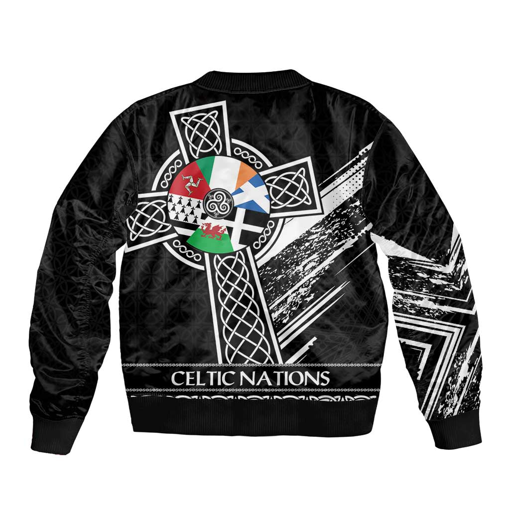 Cross Celtic Nations Sleeve Zip Bomber Jacket Six Celtic Countries Grunge Style - Wonder Print Shop
