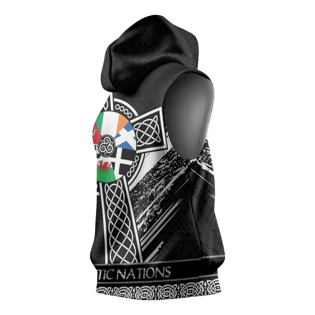 Cross Celtic Nations Sleeveless Hoodie Six Celtic Countries Grunge Style - Wonder Print Shop