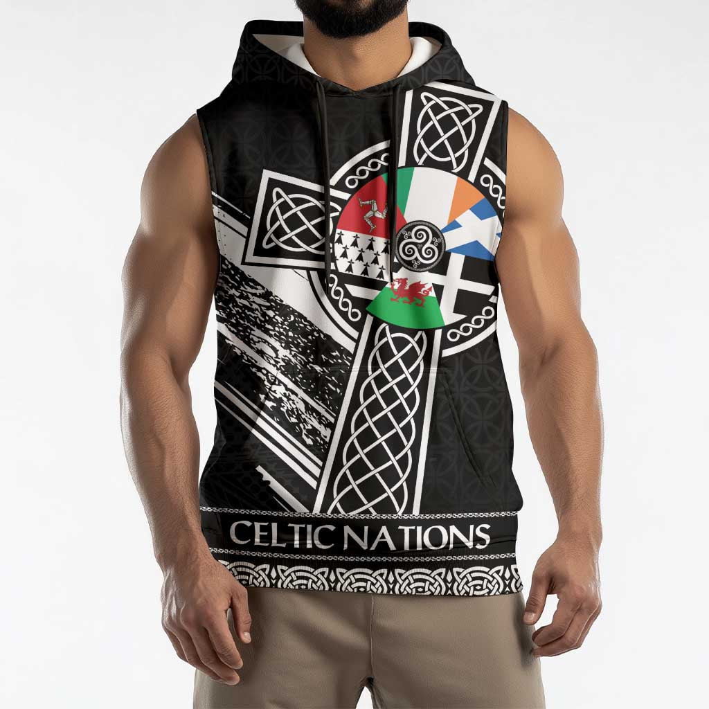 Cross Celtic Nations Sleeveless Hoodie Six Celtic Countries Grunge Style - Wonder Print Shop