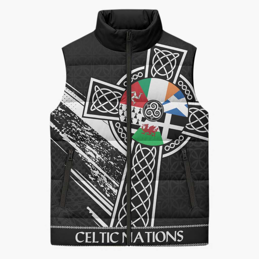 Cross Celtic Nations Sleeveless Puffer Jacket Six Celtic Countries Grunge Style - Wonder Print Shop
