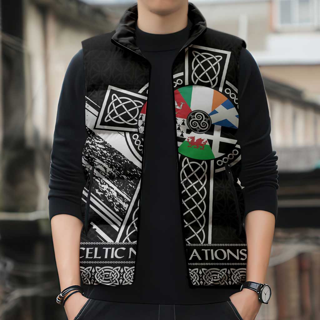Cross Celtic Nations Sleeveless Puffer Jacket Six Celtic Countries Grunge Style - Wonder Print Shop