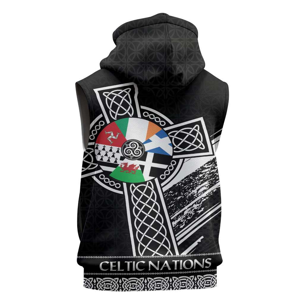 Cross Celtic Nations Sleeveless Zip Hoodie Six Celtic Countries Grunge Style - Wonder Print Shop