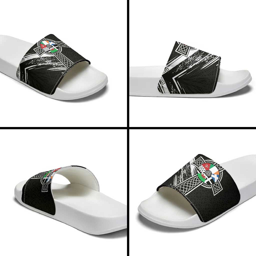 Cross Celtic Nations Slide Sandals Six Celtic Countries Grunge Style - Wonder Print Shop