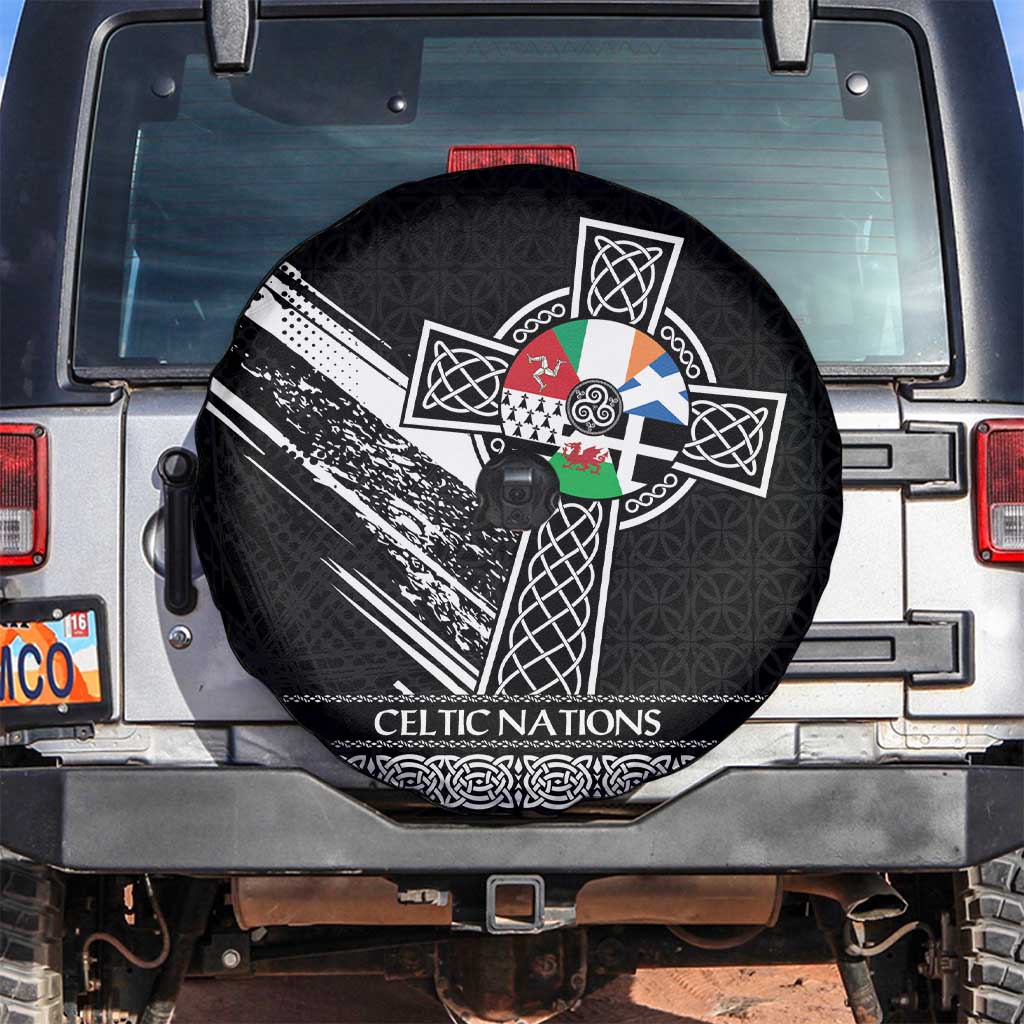 Cross Celtic Nations Spare Tire Cover Six Celtic Countries Grunge Style - Wonder Print Shop