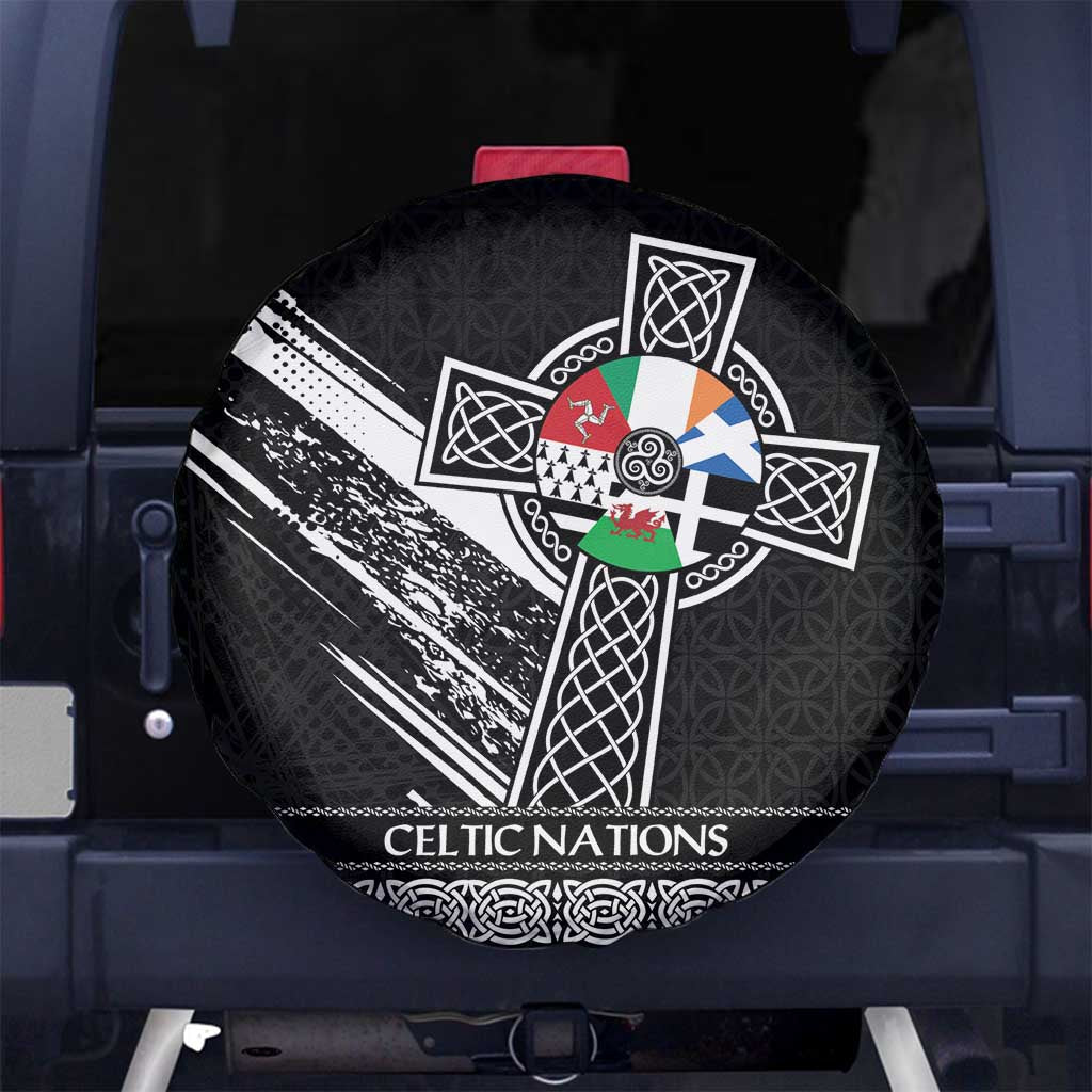 Cross Celtic Nations Spare Tire Cover Six Celtic Countries Grunge Style - Wonder Print Shop
