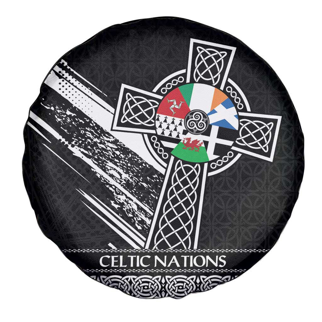 Cross Celtic Nations Spare Tire Cover Six Celtic Countries Grunge Style - Wonder Print Shop