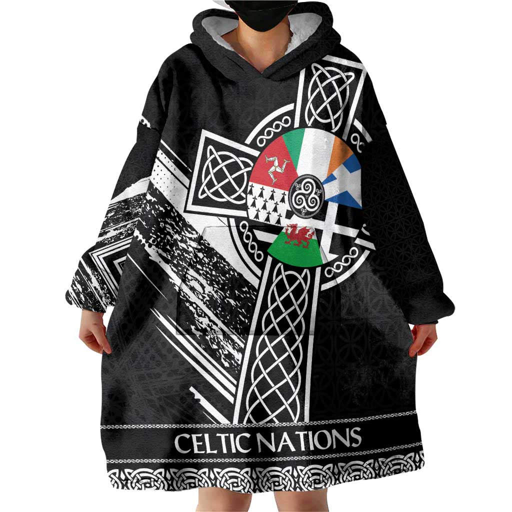 Cross Celtic Nations Wearable Blanket Hoodie Six Celtic Countries Grunge Style - Wonder Print Shop