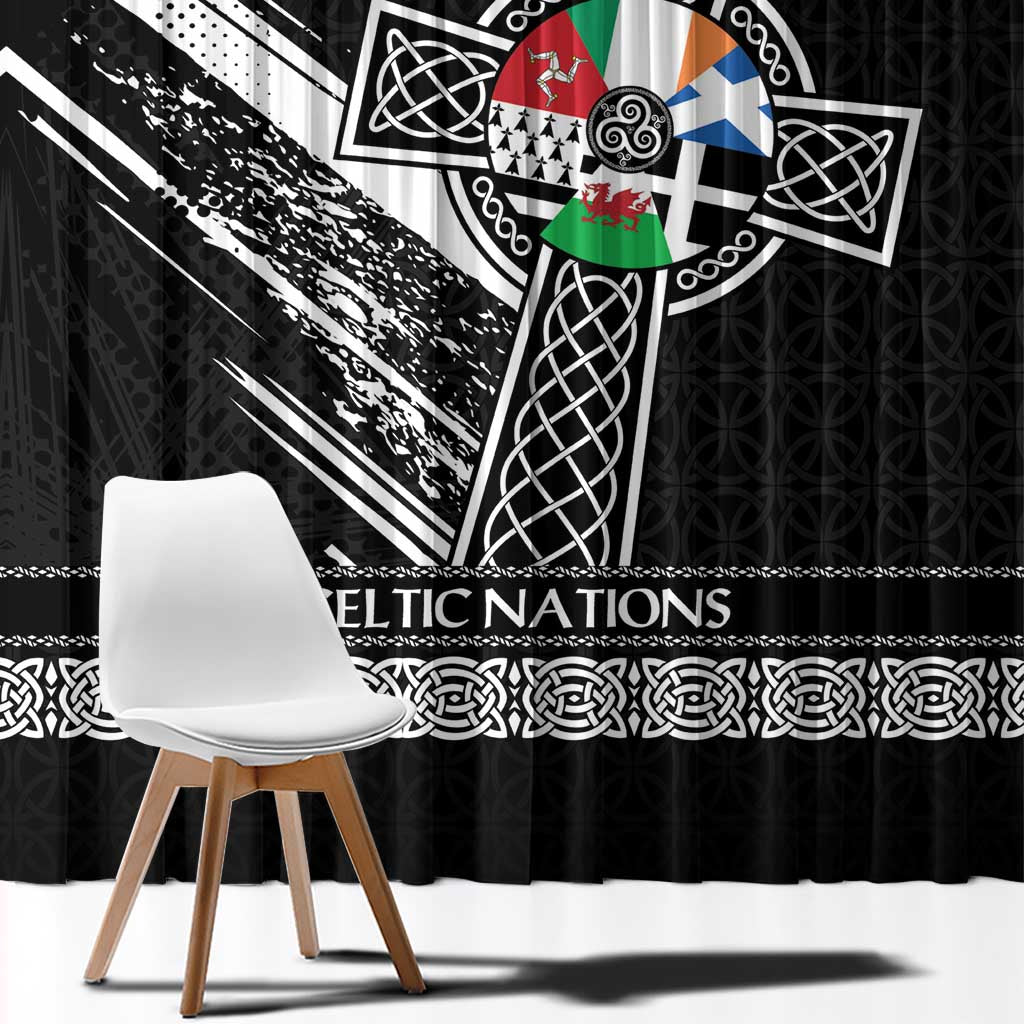 Cross Celtic Nations Window Curtain Six Celtic Countries Grunge Style - Wonder Print Shop
